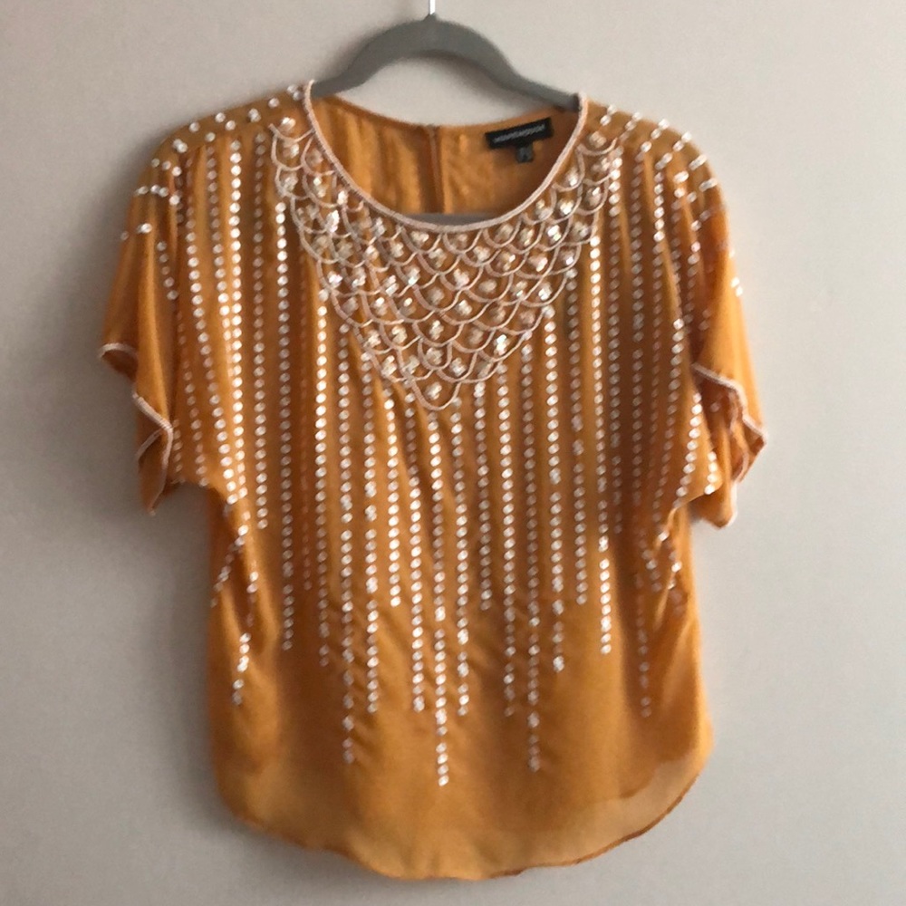 WAREHOUSE Sequin Blouse | Yellow & White
